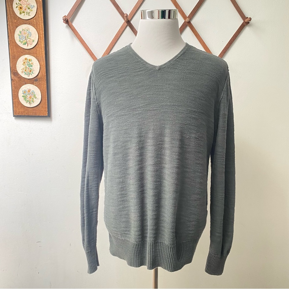 John Varvatos Textured Woven Knit Sweater with Elbow Patch Trim